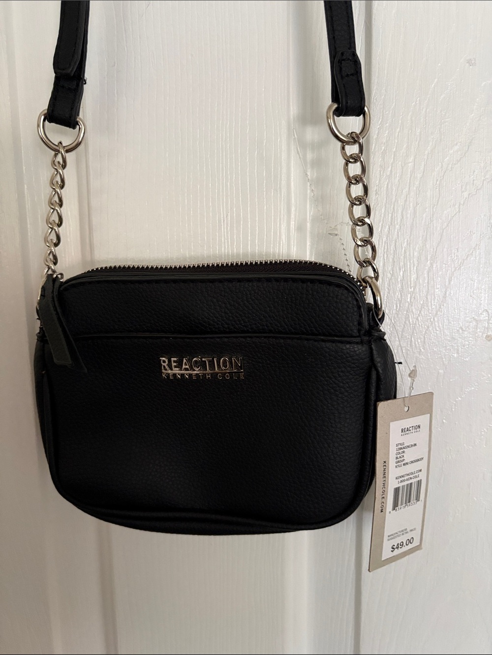 Kenneth Cole Reaction Black Pebble Leather Crossbody with Chain Strap